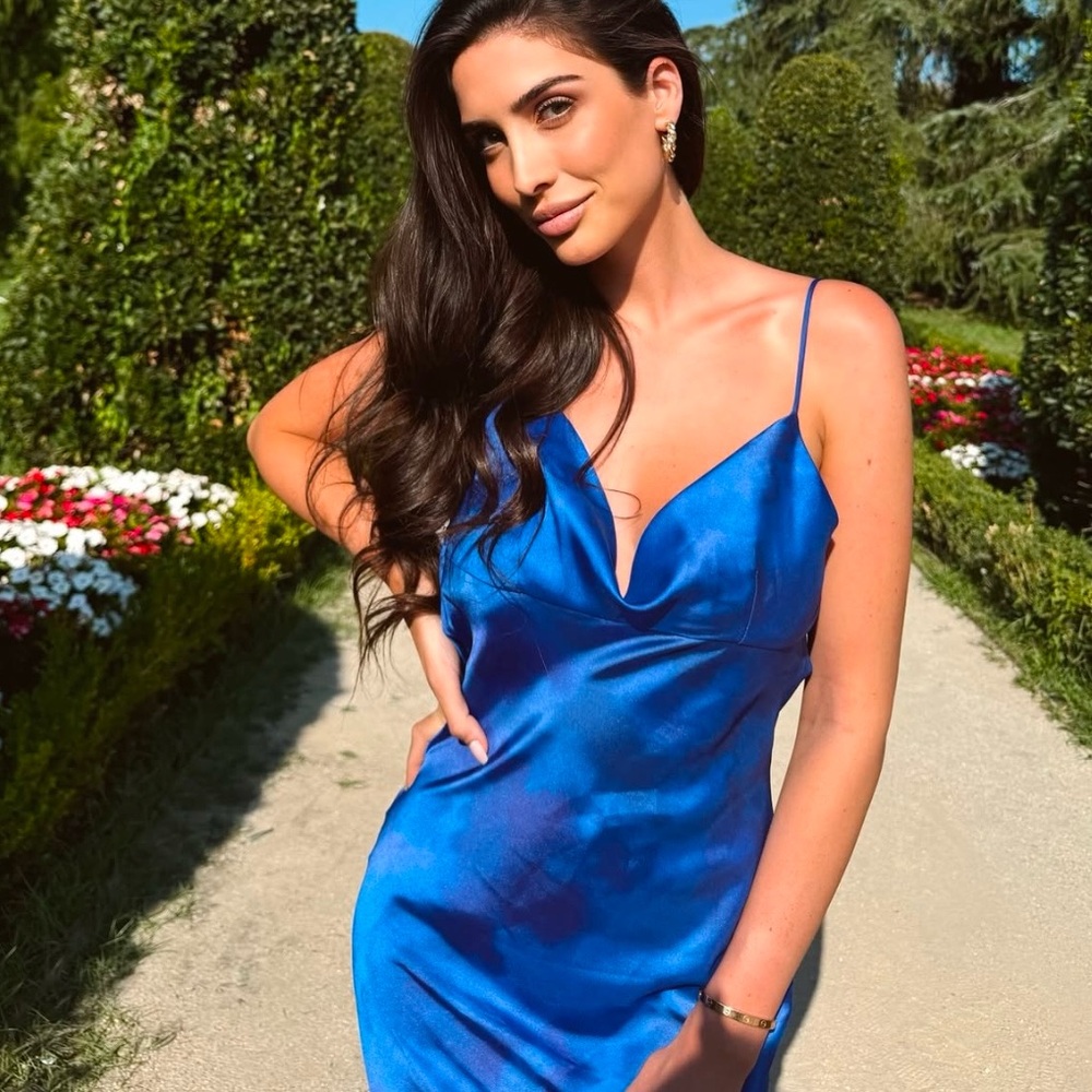 Zara dress maxi long open back satin effect blue bodycon wedding party cocktail - Picture 6 of 16